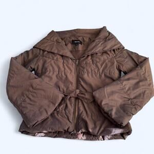 Tally Weijl Lightweight Brown Puffer Tie Belt Flare Sleeve Oversize Collar S